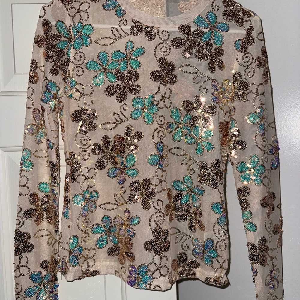 Floral Sequin Blouse - Multicolor